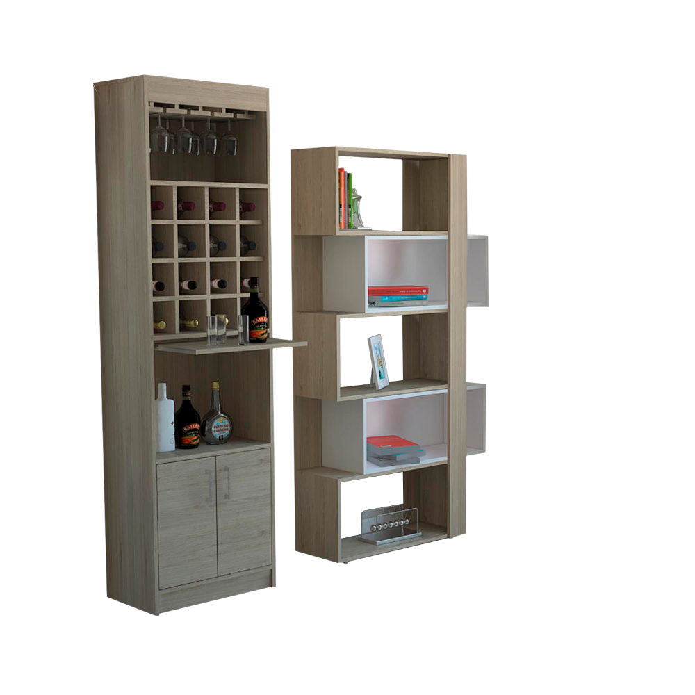 Bar Kava + Biblioteca Cubo Beijing Color Rovere Para Sala De Estar